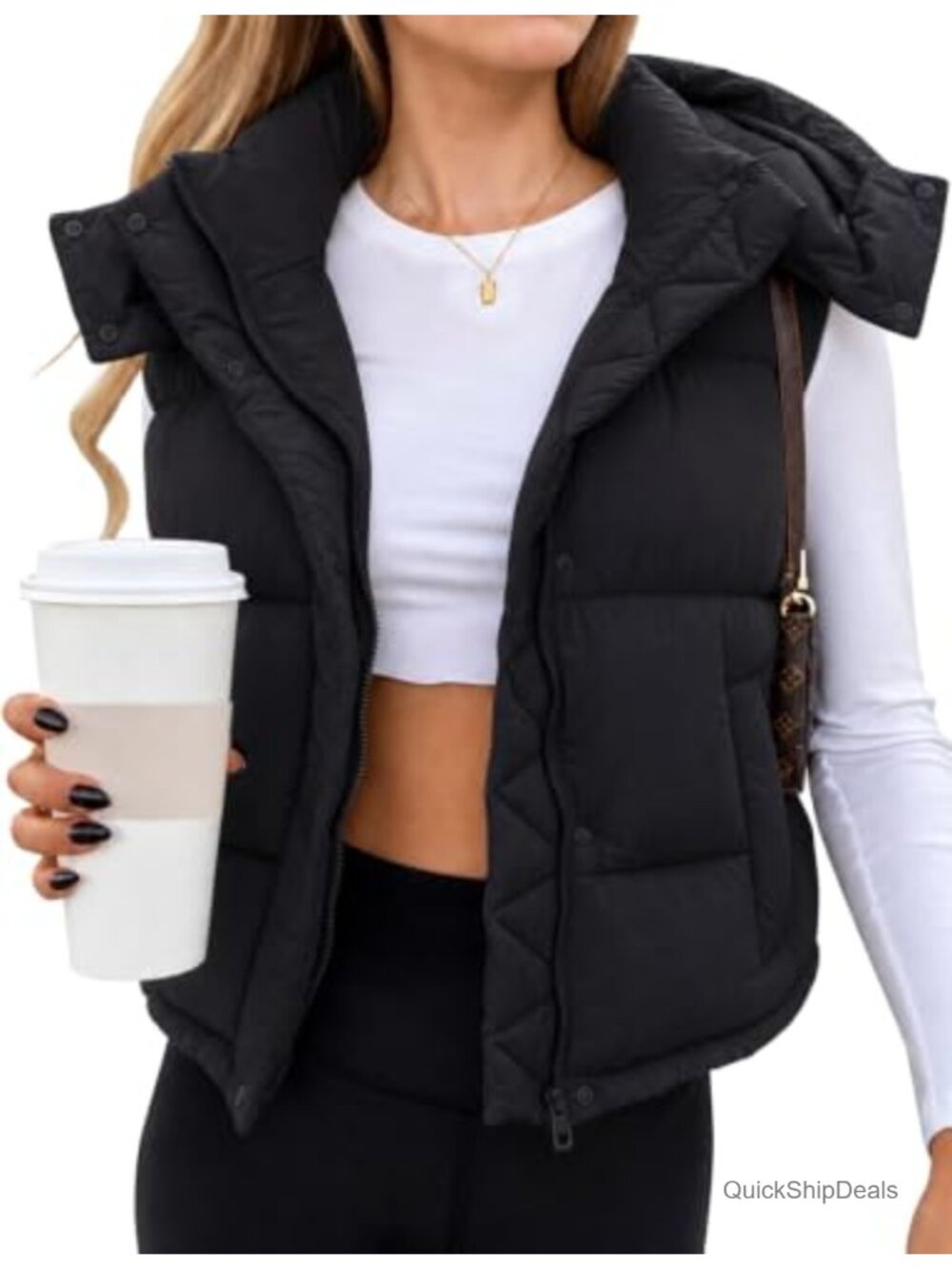 Women's Cropped Puffer Vest Sleeveless Quilted Zip Up Winter Coat
